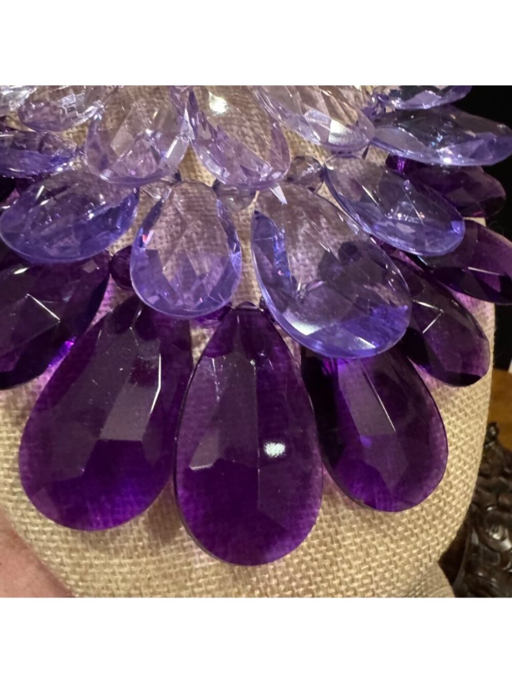 Joan Rivers Ombré Faceted Teardrop Bib Necklace Purple & Lavender Statement Jewe - Picture 3 of 9